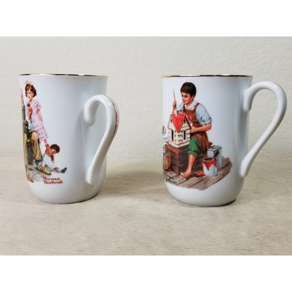 Norman Rockwell Coffee Mug Tea Cup 10oz The Cobbler 1982 A Dollhouse Japan x2 - Picture 4 of 12